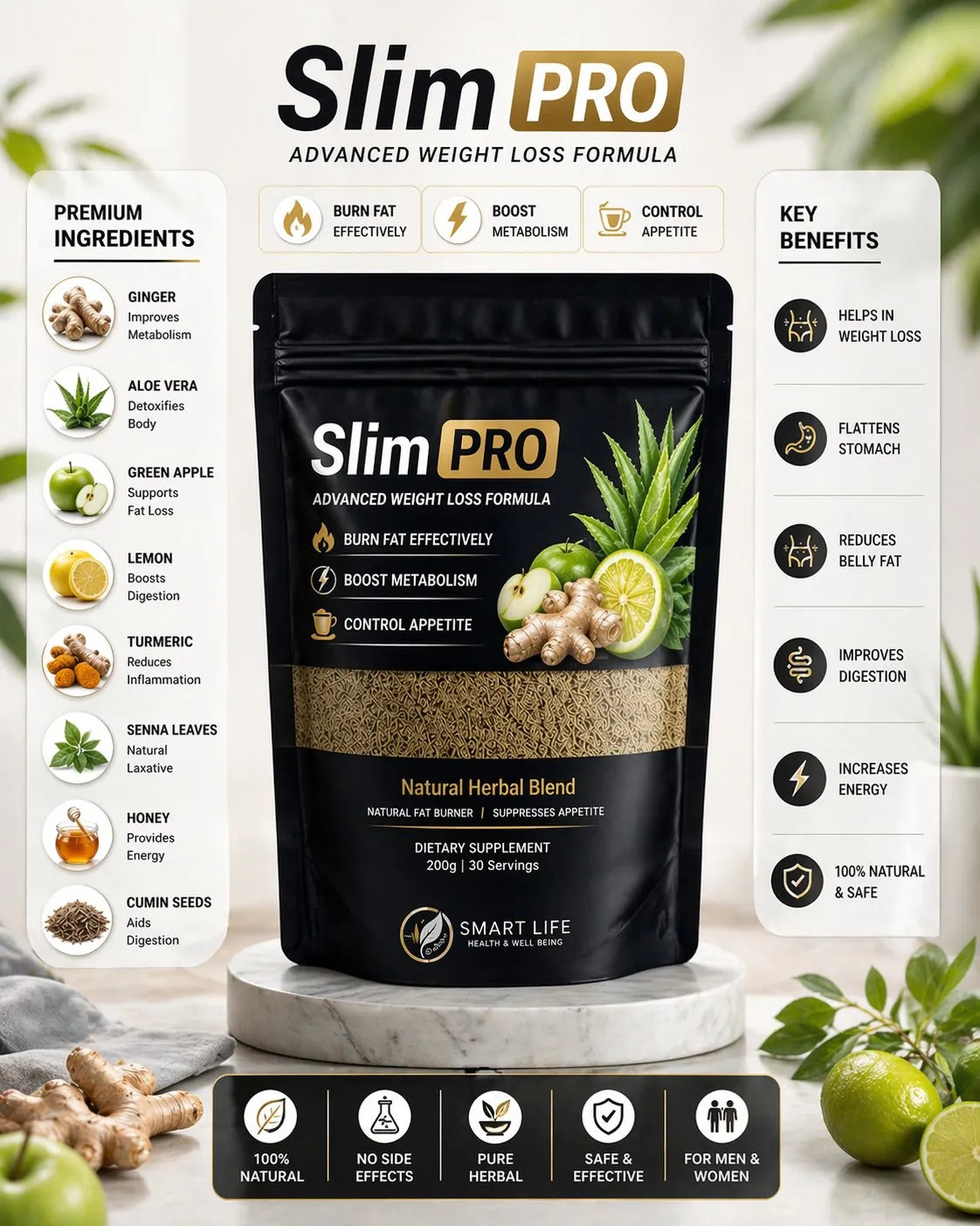 Slim PRO Advanced Weight Loss Safoof How To Use – Morning Evening Directions 200g 30 Servings Pakistan